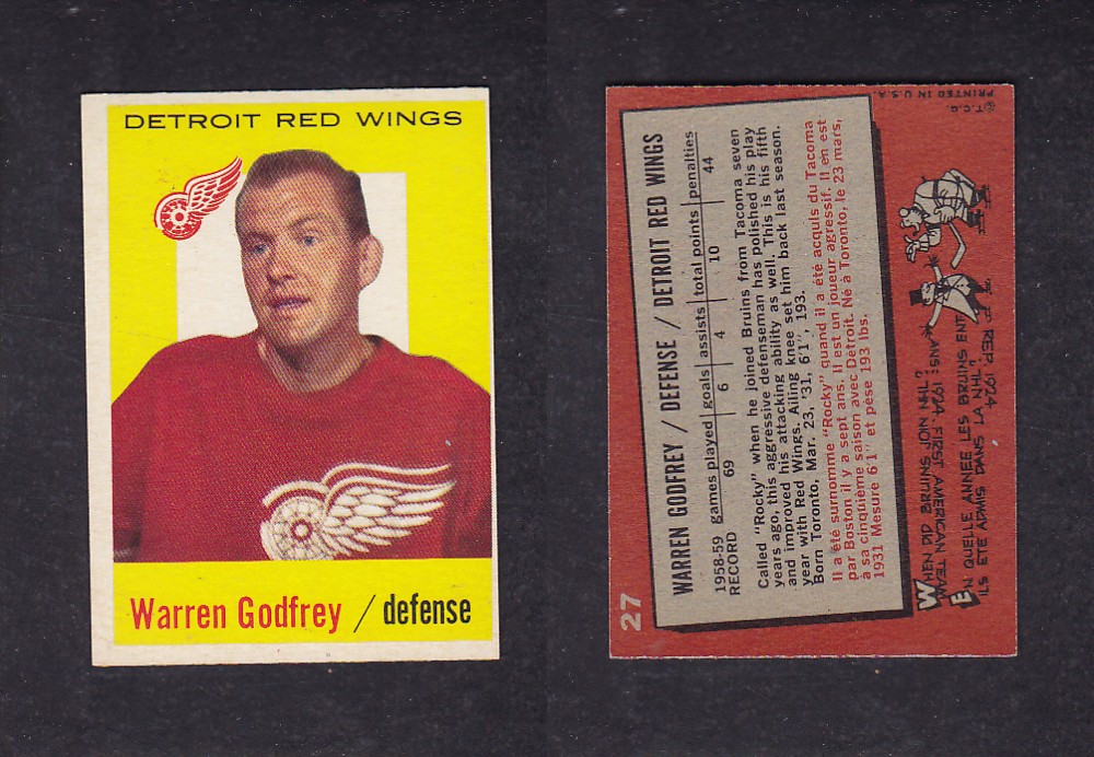 1959-60 TOPPS HOCKEY CARD #27 W. GODFREY photo 1959-60 TOPPS HOCKEY CARD #27 W. GODFREY photo