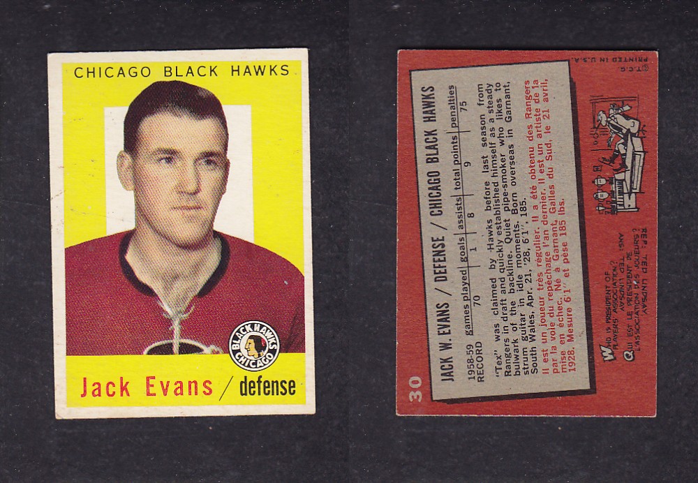 1959-60 TOPPS HOCKEY CARD #30 J. EVANS photo 1959-60 TOPPS HOCKEY CARD #30 J. EVANS photo