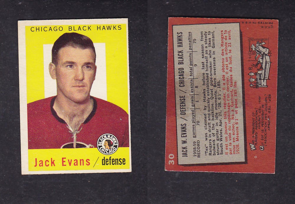 1959-60 TOPPS HOCKEY CARD #30 J. EVANS photo 1959-60 TOPPS HOCKEY CARD #30 J. EVANS photo