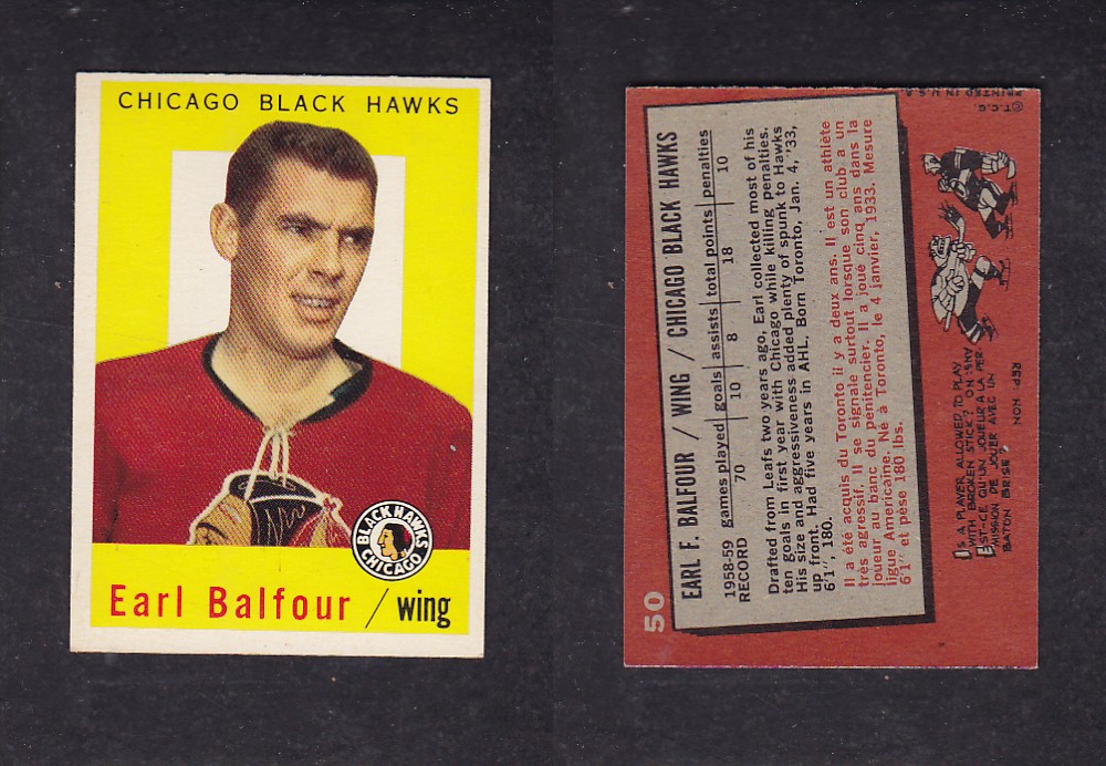 1959-60 TOPPS HOCKEY CARD #50 E. BALFOUR photo 1959-60 TOPPS HOCKEY CARD #50 E. BALFOUR photo