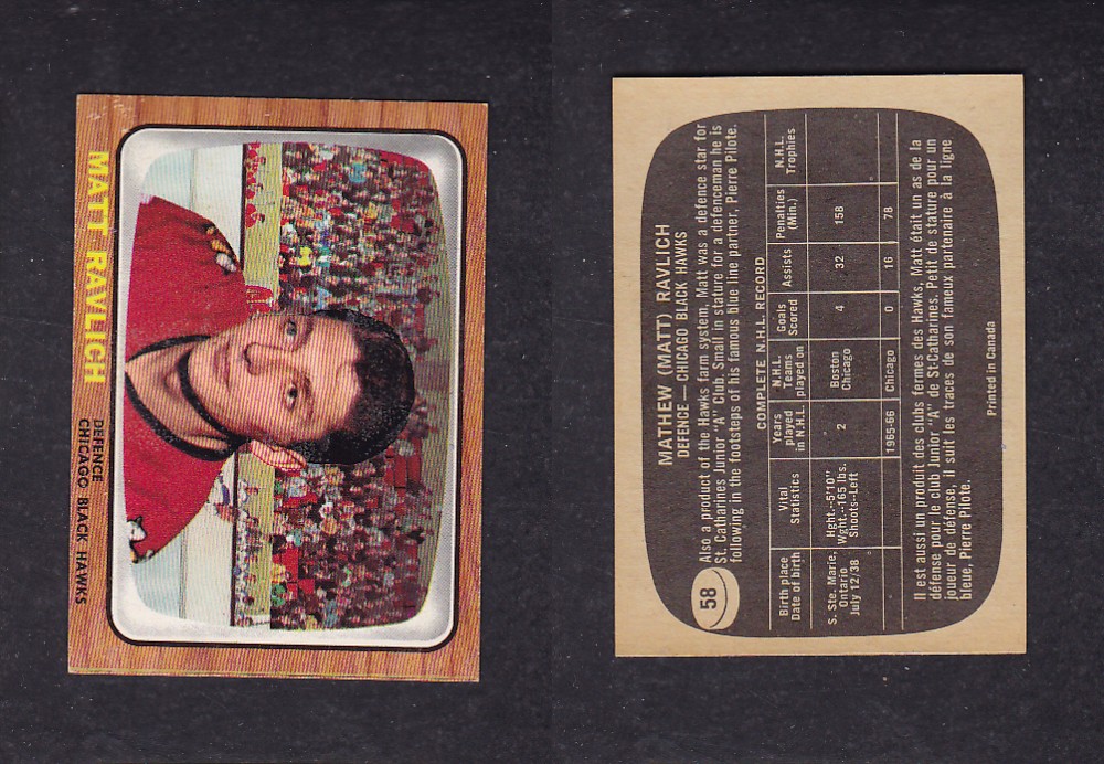 1966-67 TOPPS HOCKEY CARD #58 M. RAVLICH photo 1966-67 TOPPS HOCKEY CARD #58 M. RAVLICH photo