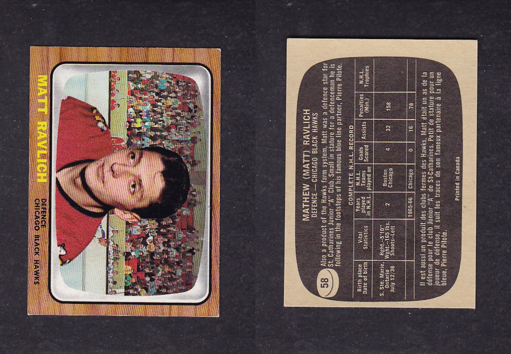 1966-67 TOPPS HOCKEY CARD #58 M. RAVLICH photo 1966-67 TOPPS HOCKEY CARD #58 M. RAVLICH photo