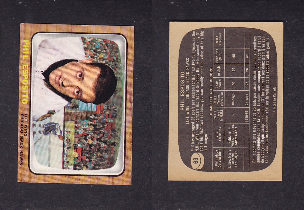 1966-67 TOPPS HOCKEY CARD #63 P. ESPOSITO photo 1966-67 TOPPS HOCKEY CARD #63 P. ESPOSITO photo