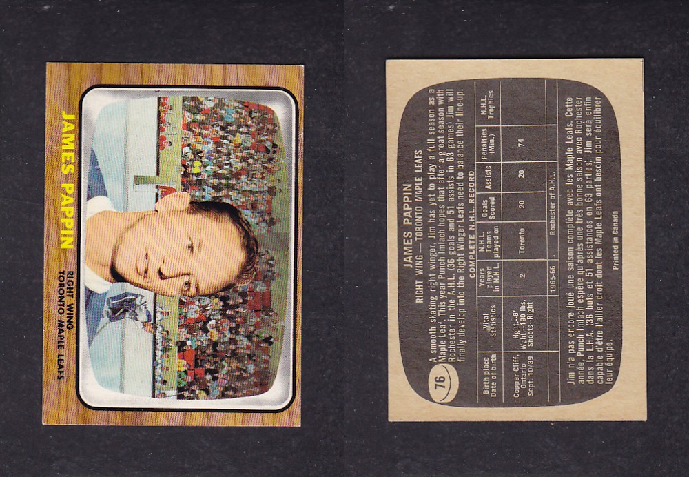 1966-67 TOPPS HOCKEY CARD #76 J. PAPPIN photo 1966-67 TOPPS HOCKEY CARD #76 J. PAPPIN photo