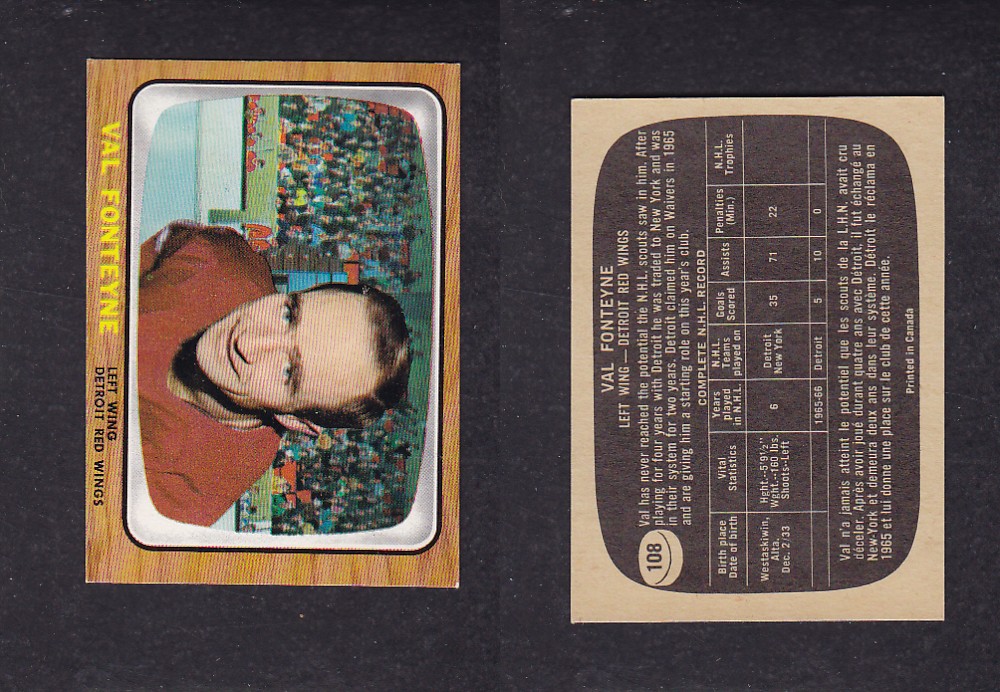 1966-67 TOPPS HOCKEY CARD #108 V. FONTEYNE photo 1966-67 TOPPS HOCKEY CARD #108 V. FONTEYNE photo