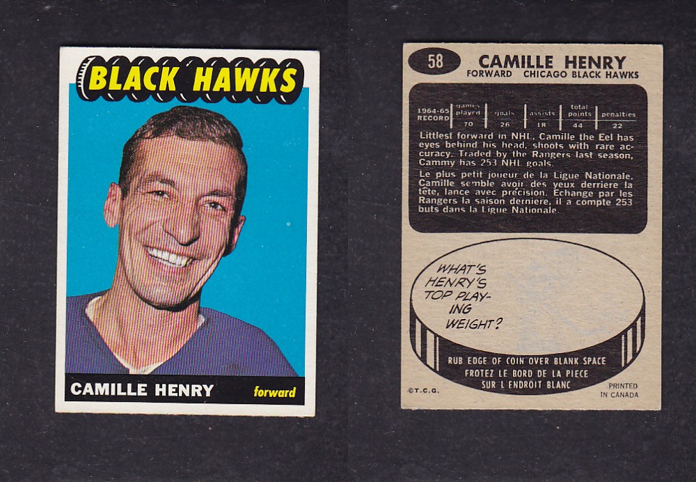 1965-66 TOPPS HOCKEY CARD #58 C. HENRY photo 1965-66 TOPPS HOCKEY CARD #58 C. HENRY photo