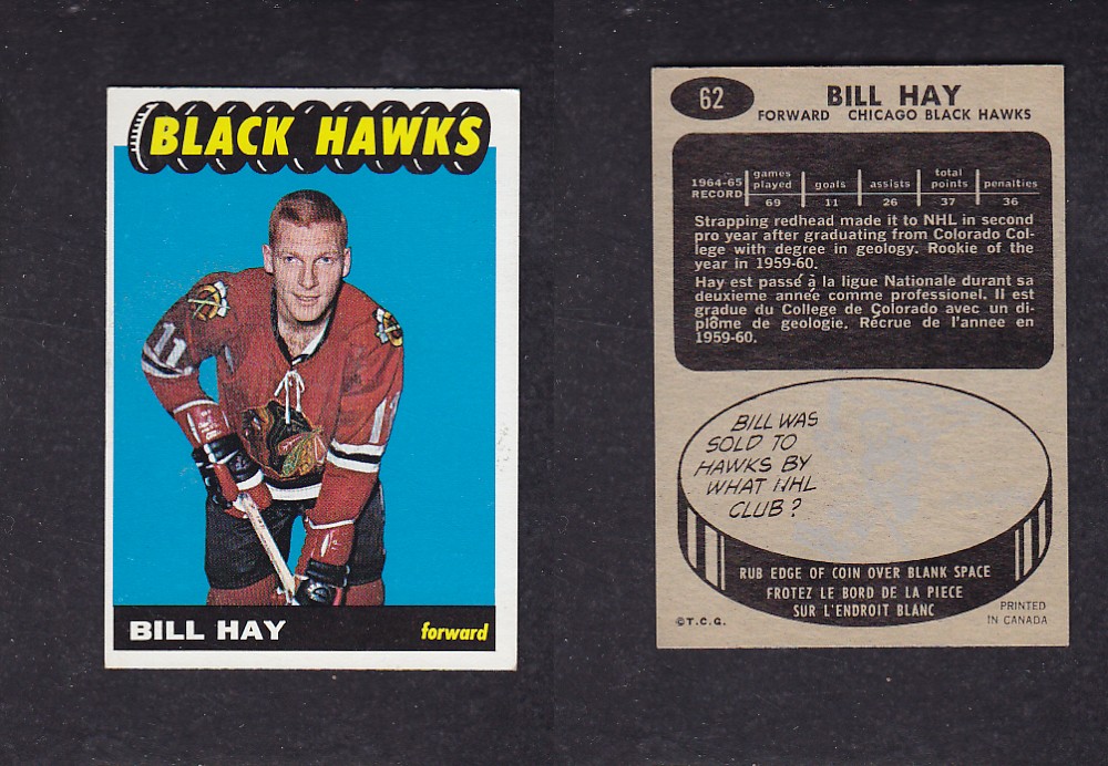 1965-66 TOPPS HOCKEY CARD #62 B. HAY photo 1965-66 TOPPS HOCKEY CARD #62 B. HAY photo