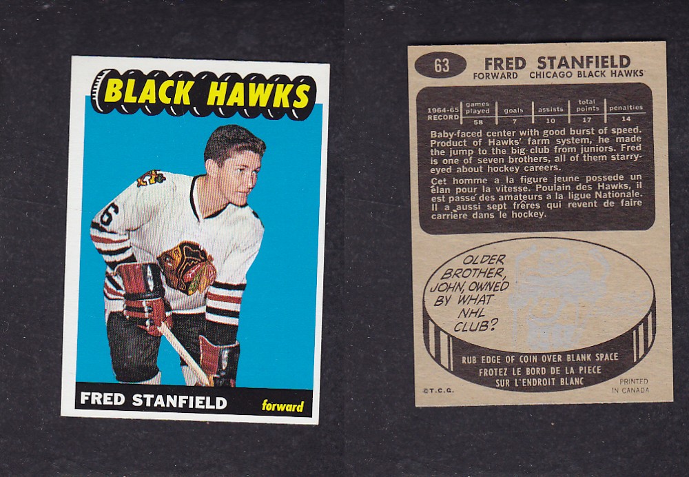 CS14158245 196566 TOPPS HOCKEY CARD 63 F. STANFIELD CAPITAL