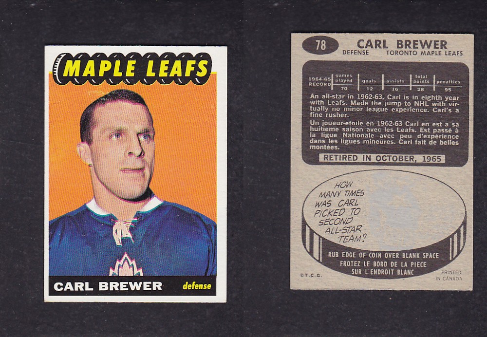 1965-66 TOPPS HOCKEY CARD #78 C. BREWER photo 1965-66 TOPPS HOCKEY CARD #78 C. BREWER photo