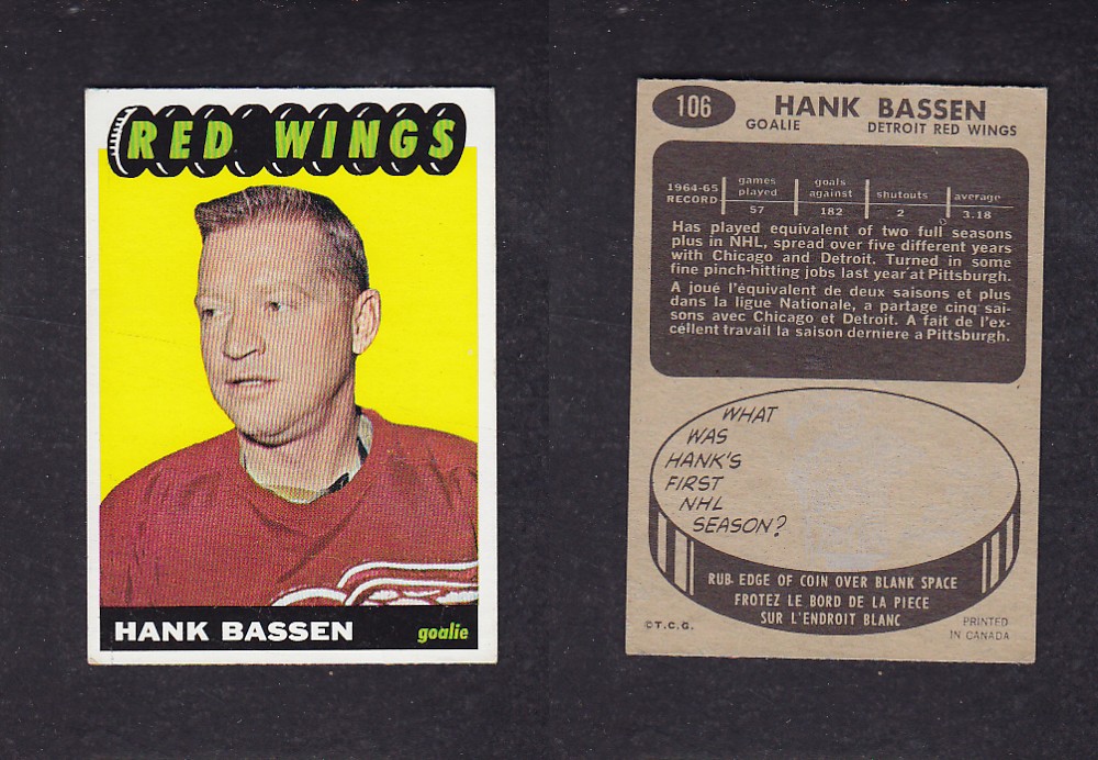 1965-66 TOPPS HOCKEY CARD #106 H. BASSEN photo 1965-66 TOPPS HOCKEY CARD #106 H. BASSEN photo