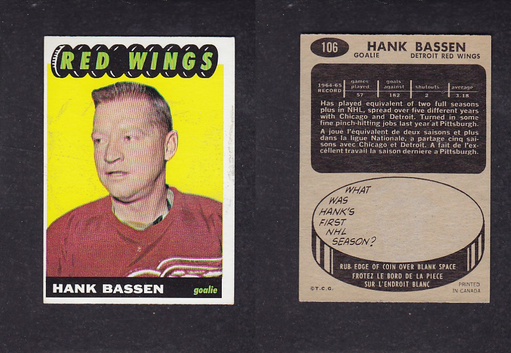 1965-66 TOPPS HOCKEY CARD #106 H. BASSEN photo 1965-66 TOPPS HOCKEY CARD #106 H. BASSEN photo