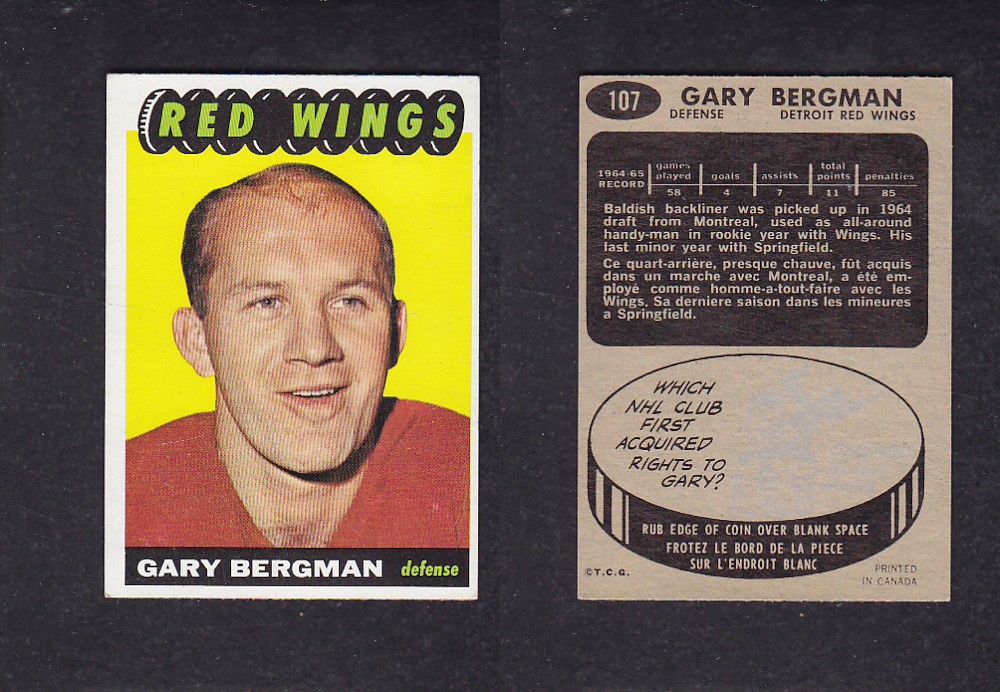 1965-66 TOPPS HOCKEY CARD #107 G. BERGMAN photo 1965-66 TOPPS HOCKEY CARD #107 G. BERGMAN photo
