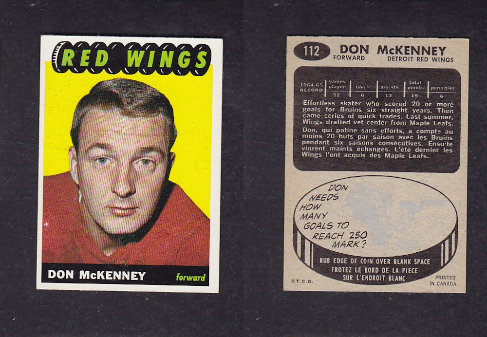 1965-66 TOPPS HOCKEY CARD #112 D. McKENNEY photo 1965-66 TOPPS HOCKEY CARD #112 D. McKENNEY photo