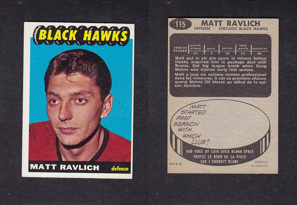 1965-66 TOPPS HOCKEY CARD #115 M. RAVLICH photo 1965-66 TOPPS HOCKEY CARD #115 M. RAVLICH photo