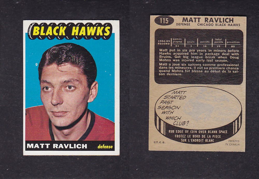1965-66 TOPPS HOCKEY CARD #115 M. RAVLICH photo 1965-66 TOPPS HOCKEY CARD #115 M. RAVLICH photo