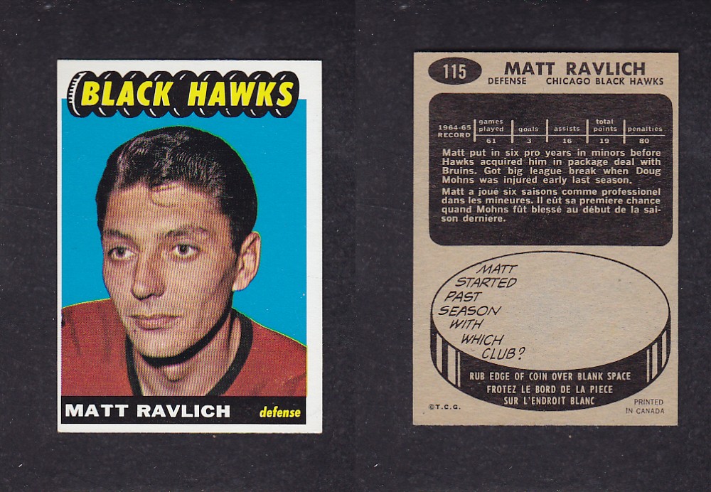 1965-66 TOPPS HOCKEY CARD #115 M. RAVLICH photo 1965-66 TOPPS HOCKEY CARD #115 M. RAVLICH photo