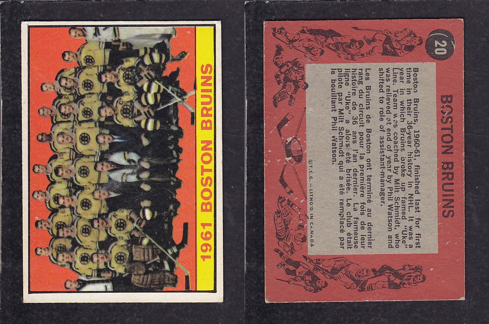 1961-62 TOPPS HOCKEY CARD #20 1961 BOSTON BRUINS photo 1961-62 TOPPS HOCKEY CARD #20 1961 BOSTON BRUINS photo