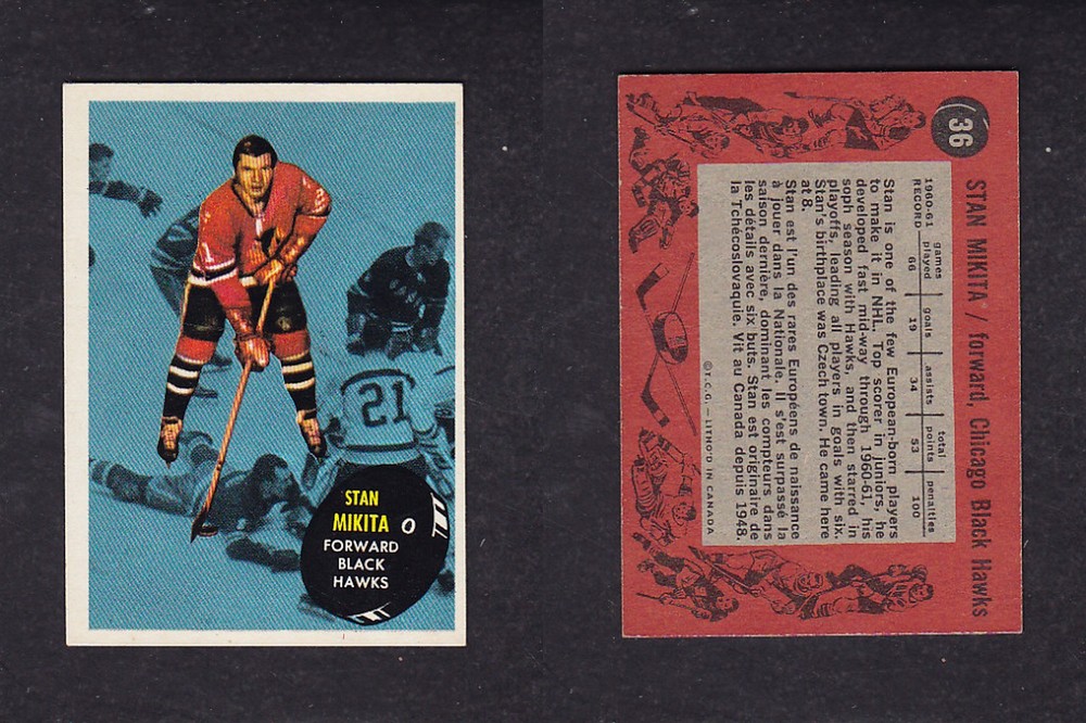 1961-62 TOPPS HOCKEY CARD #36 S. MIKITA photo 1961-62 TOPPS HOCKEY CARD #36 S. MIKITA photo