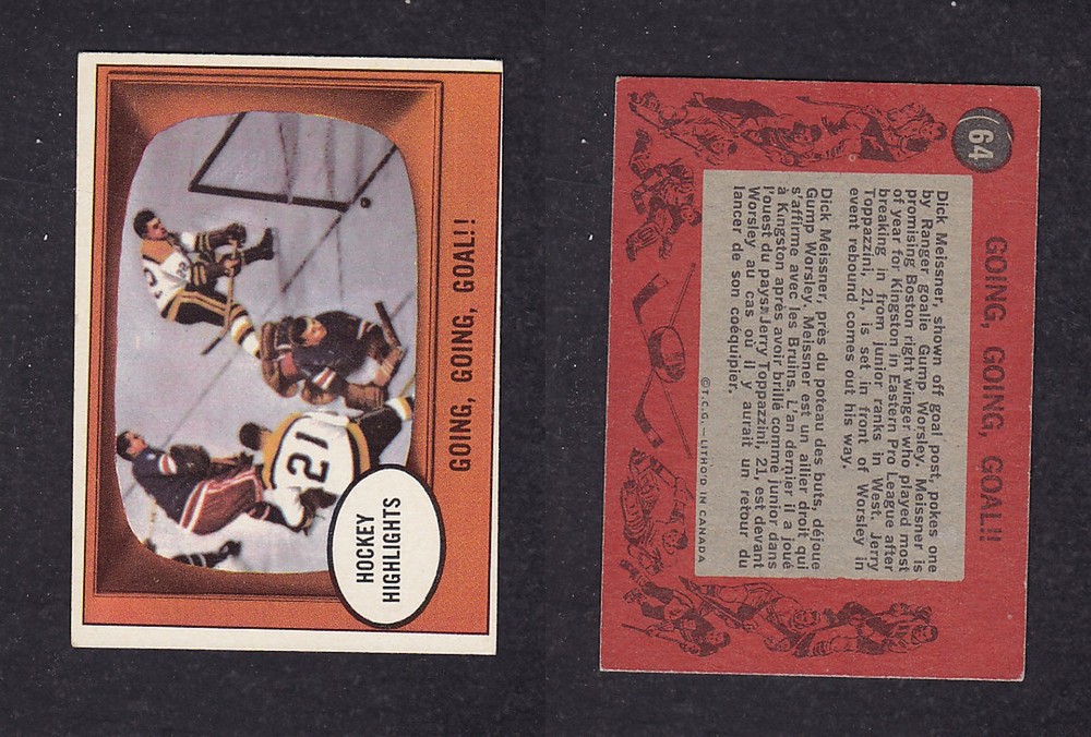 1961-62 TOPPS HOCKEY CARD #64 MEISSNER / WORSLEY (ACTION) photo 1961-62 TOPPS HOCKEY CARD #64 MEISSNER / WORSLEY (ACTION) photo