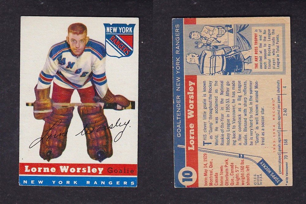1954-55 TOPPS HOCLEY CARD #10 L. WORSLEY photo 1954-55 TOPPS HOCLEY CARD #10 L. WORSLEY photo