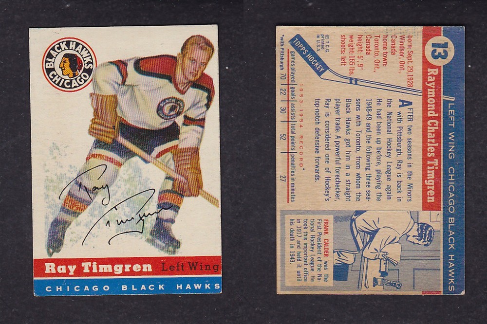 1954-55 TOPPS HOCLEY CARD #13 R. TIMGREN photo 1954-55 TOPPS HOCLEY CARD #13 R. TIMGREN photo