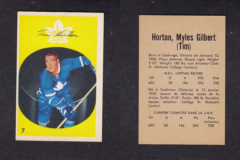 1962-63 PARKHURST HOCKEY CARD #7 T. HORTON photo 1962-63 PARKHURST HOCKEY CARD #7 T. HORTON photo