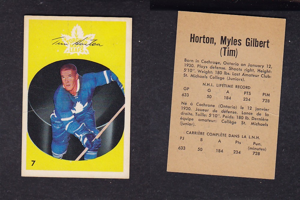 1962-63 PARKHURST HOCKEY CARD #7 T. HORTON photo 1962-63 PARKHURST HOCKEY CARD #7 T. HORTON photo