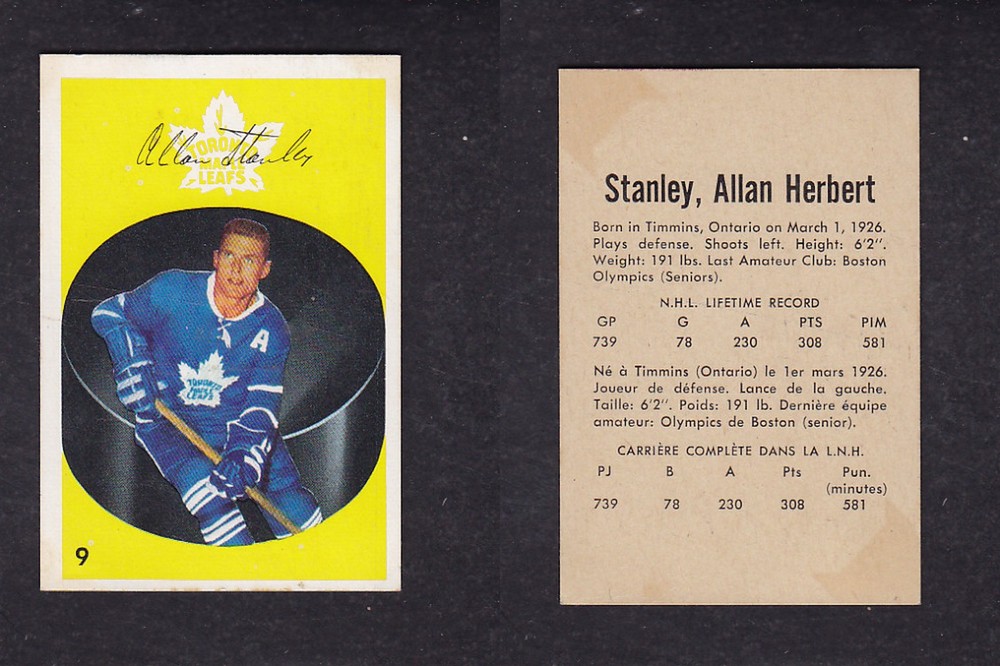 1962-63 PARKHURST HOCKEY CARD #9 A. STANLEY photo 1962-63 PARKHURST HOCKEY CARD #9 A. STANLEY photo