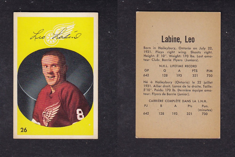 1962-63 PARKHURST HOCKEY CARD #26 L. LABINE photo 1962-63 PARKHURST HOCKEY CARD #26 L. LABINE photo