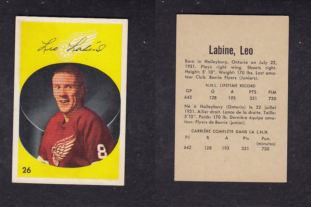 1962-63 PARKHURST HOCKEY CARD #26 L. LABINE photo 1962-63 PARKHURST HOCKEY CARD #26 L. LABINE photo
