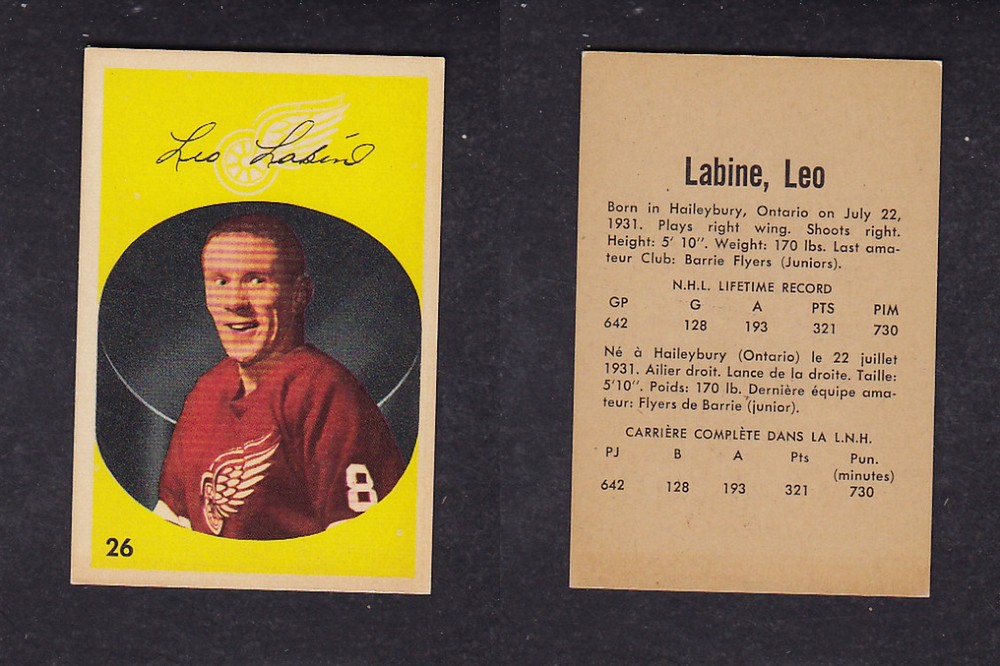 1962-63 PARKHURST HOCKEY CARD #26 L. LABINE photo 1962-63 PARKHURST HOCKEY CARD #26 L. LABINE photo