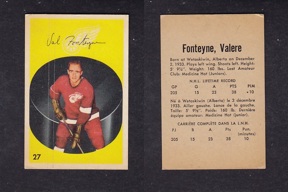 1962-63 PARKHURST HOCKEY CARD #27 V. FONTEYNE photo 1962-63 PARKHURST HOCKEY CARD #27 V. FONTEYNE photo