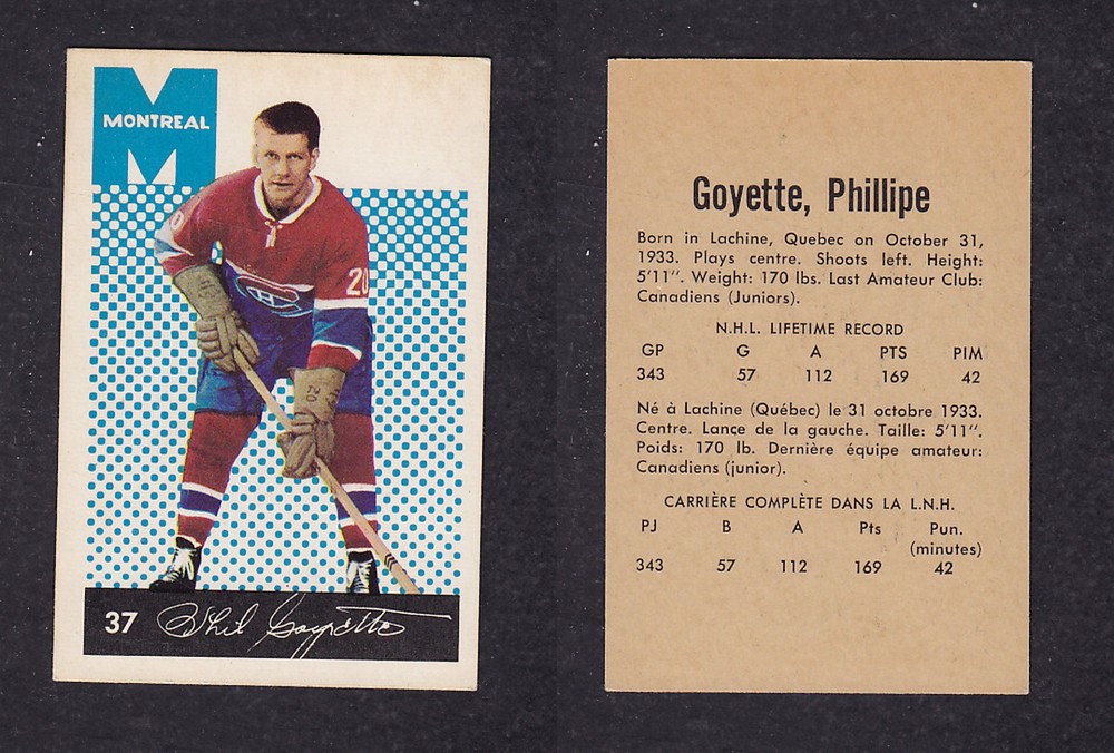 1962-63 PARKHURST HOCKEY CARD #37 P. GOYETTE photo 1962-63 PARKHURST HOCKEY CARD #37 P. GOYETTE photo