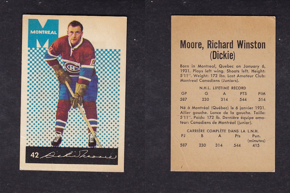 1962-63 PARKHURST HOCKEY CARD #42 R. MOORE photo 1962-63 PARKHURST HOCKEY CARD #42 R. MOORE photo