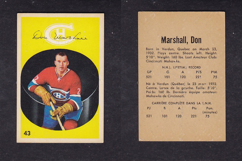 1962-63 PARKHURST HOCKEY CARD #43 D. MARSHALL photo 1962-63 PARKHURST HOCKEY CARD #43 D. MARSHALL photo