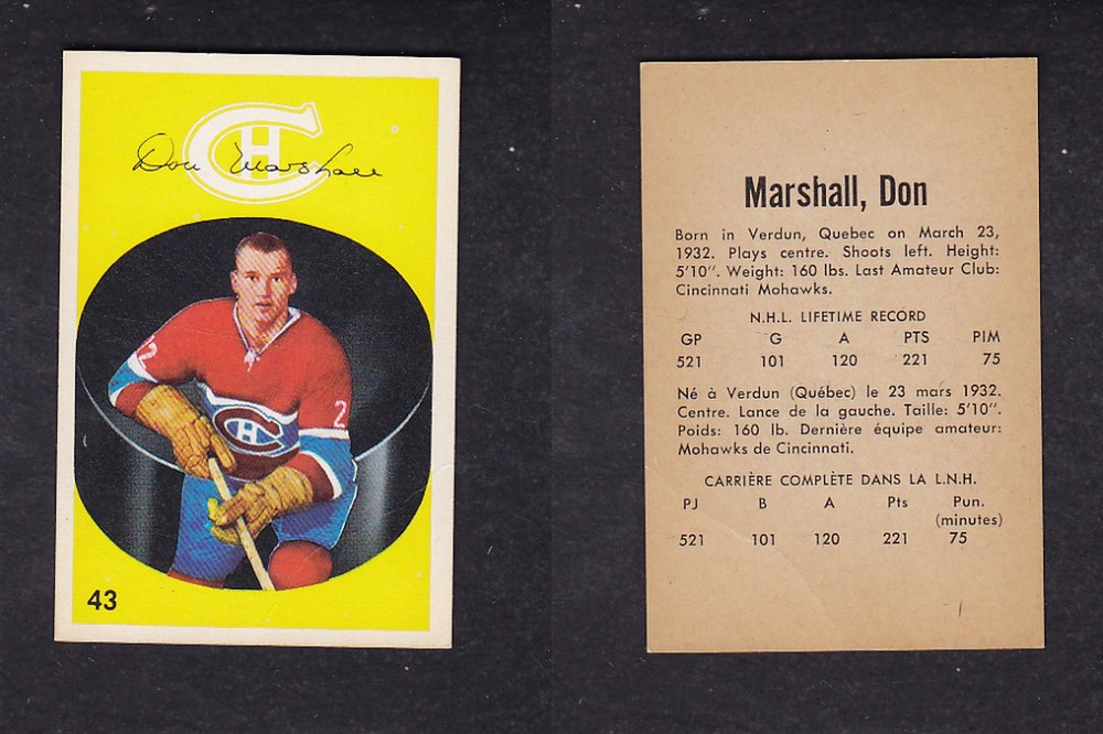 1962-63 PARKHURST HOCKEY CARD #43 D. MARSHALL photo 1962-63 PARKHURST HOCKEY CARD #43 D. MARSHALL photo