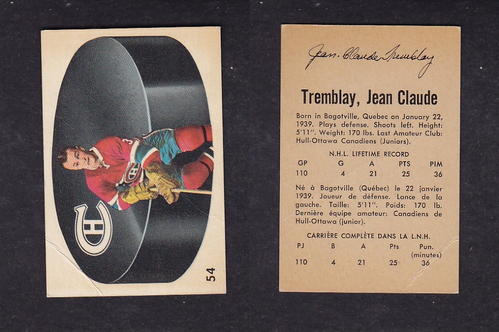 1962-63 PARKHURST HOCKEY CARD #54 J.C. TREMBLAY photo 1962-63 PARKHURST HOCKEY CARD #54 J.C. TREMBLAY photo
