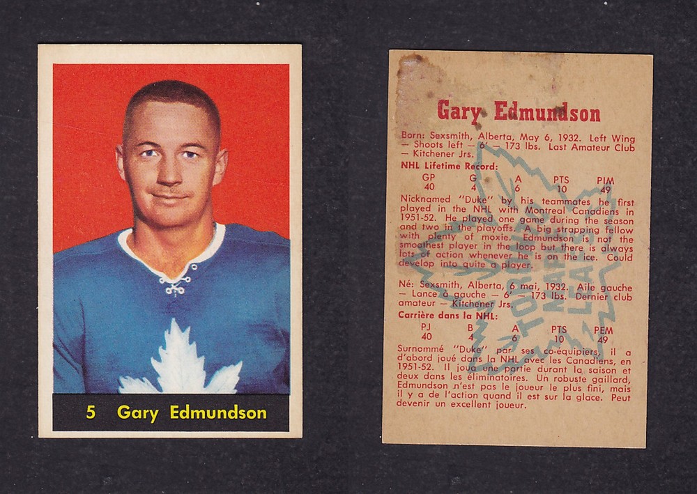 1960-61 PARKHURST HOCKEY CARD #5 G. EDMUNDSON photo 1960-61 PARKHURST HOCKEY CARD #5 G. EDMUNDSON photo
