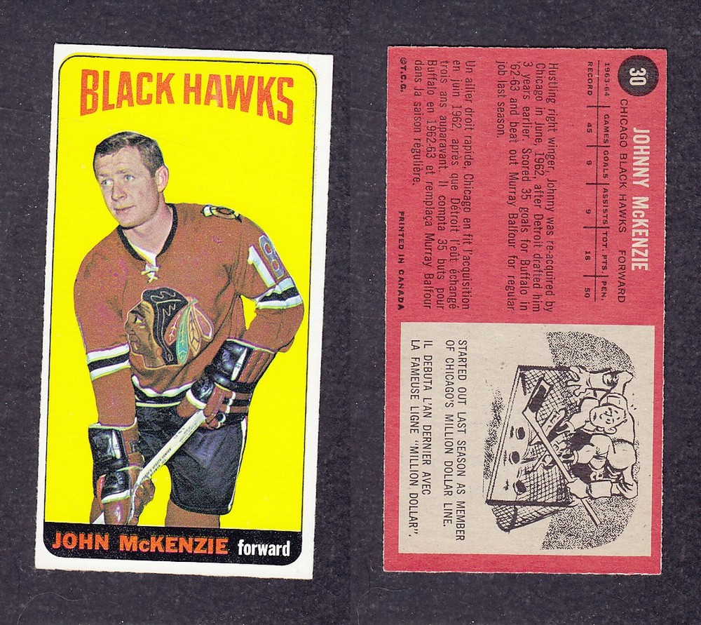 1964-65 TOPPS HOCKEY CARD #30 J. McKENZIE photo 1964-65 TOPPS HOCKEY CARD #30 J. McKENZIE photo
