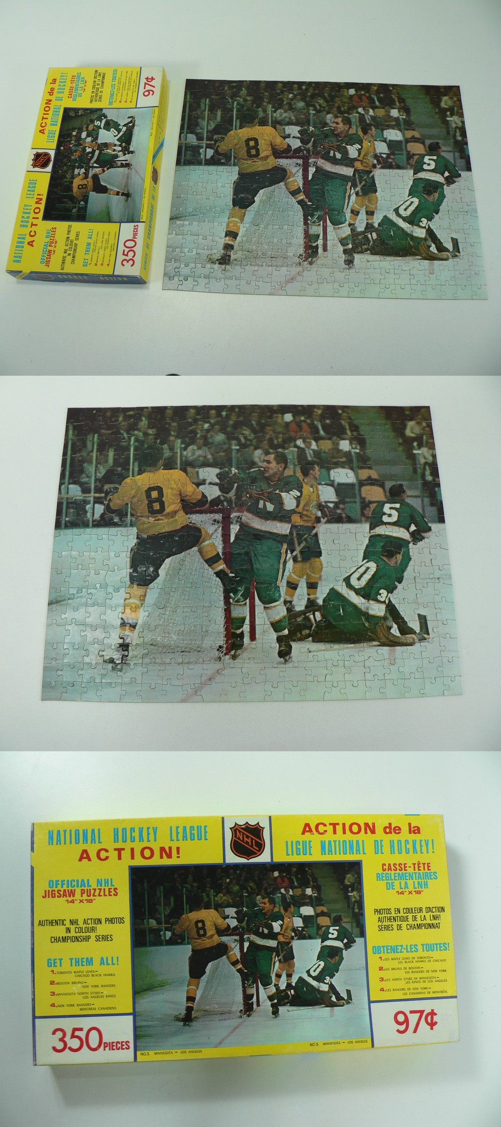 1967-68 JIG-SAW MINNESOTA NORTH STARS VS LA KINGS PUZZLE AND BOX photo