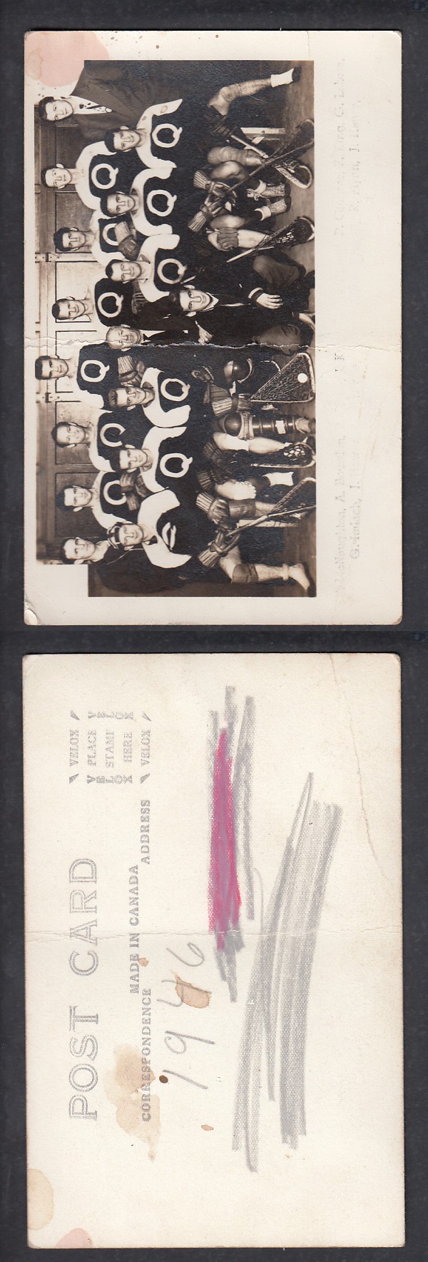 1946 LACROSSE QUEBEC MONTAGNARD TEAM POST CARD INC. P. IMLACH photo