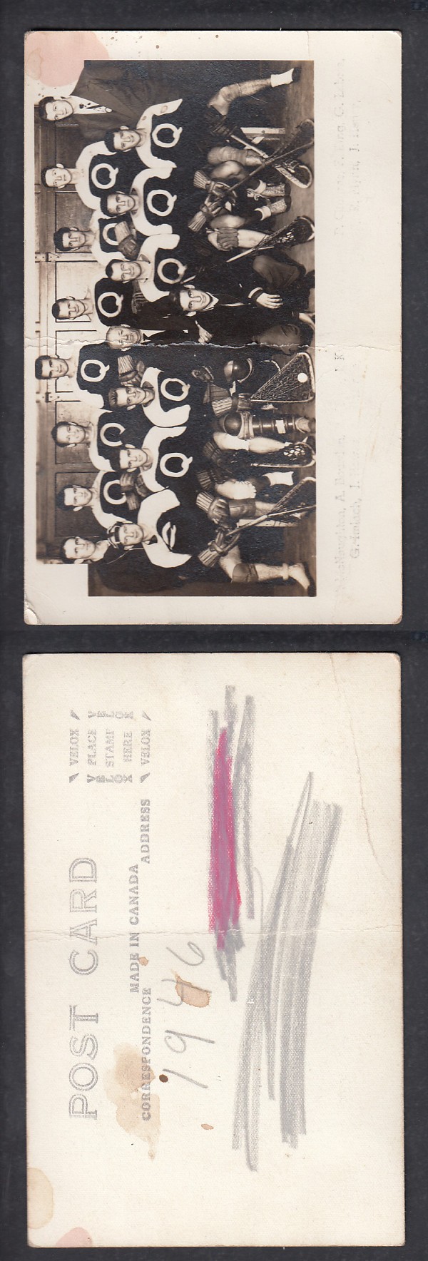 1946 LACROSSE QUEBEC MONTAGNARD TEAM POST CARD INC. P. IMLACH photo 1946 LACROSSE QUEBEC MONTAGNARD TEAM POST CARD INC. P. IMLACH photo
