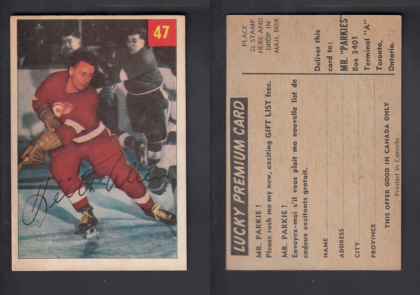 1954-55 PARKHURST HOCKEY CARD #47 K. ALLEN photo 1954-55 PARKHURST HOCKEY CARD #47 K. ALLEN photo