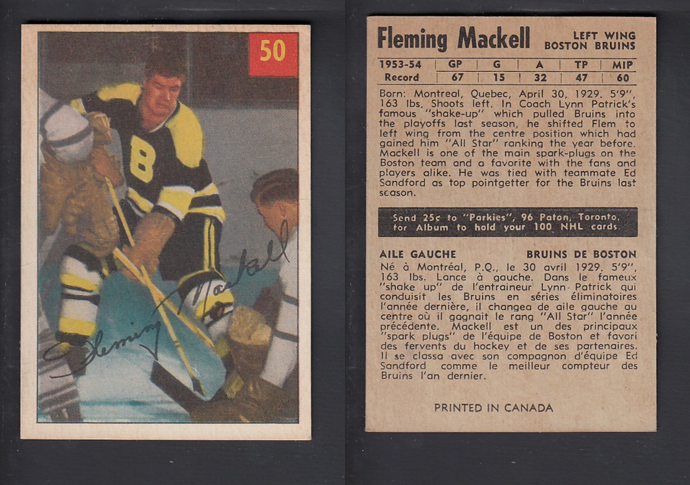 1954-55 PARKHURST HOCKEY CARD #50 F. MACKELL photo 1954-55 PARKHURST HOCKEY CARD #50 F. MACKELL photo
