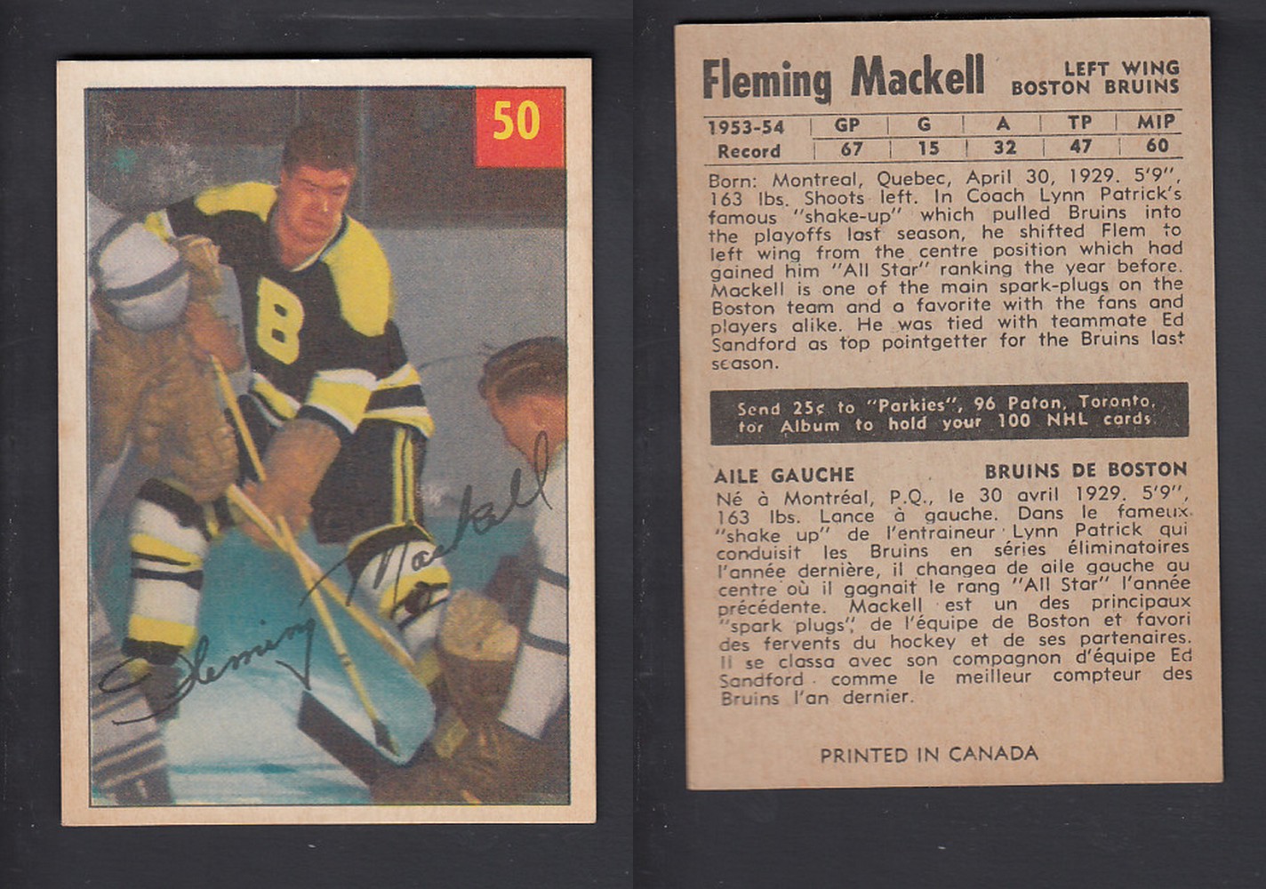 1954-55 PARKHURST HOCKEY CARD #50 F. MACKELL photo 1954-55 PARKHURST HOCKEY CARD #50 F. MACKELL photo