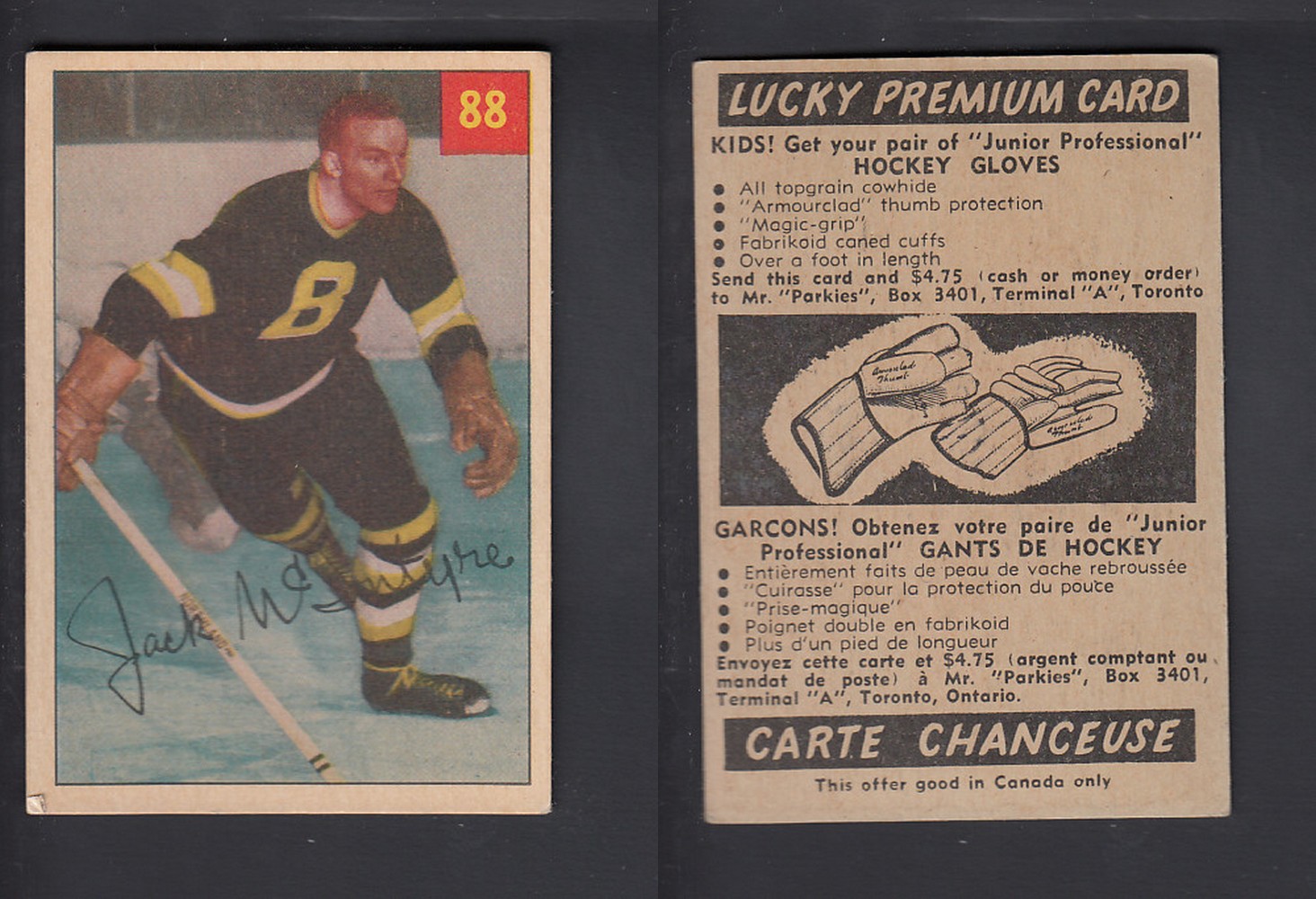 1954-55 PARKHURST HOCKEY CARD #88 J. McINTYRE photo 1954-55 PARKHURST HOCKEY CARD #88 J. McINTYRE photo