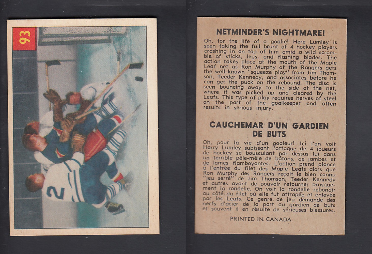 1954-55 PARKHURST HOCKEY CARD #93 NETMINDER'S NIGHTMARE photo 1954-55 PARKHURST HOCKEY CARD #93 NETMINDER'S NIGHTMARE photo