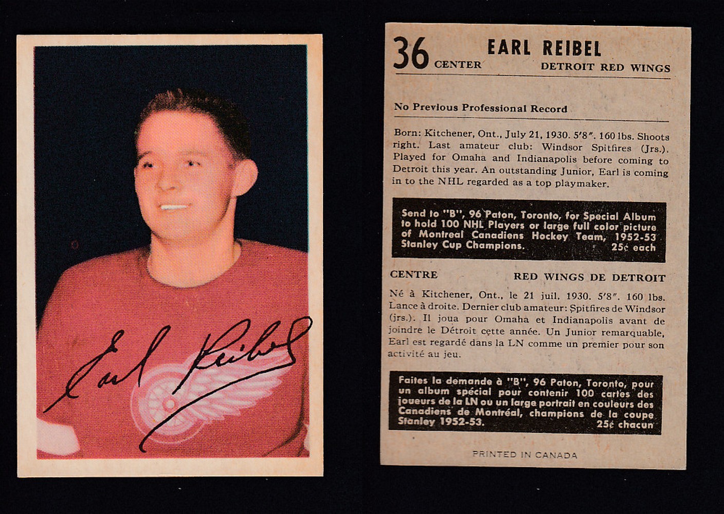 1953-54 PARKHURST HOCKEY CARD #36 E. REIBEL photo 1953-54 PARKHURST HOCKEY CARD #36 E. REIBEL photo