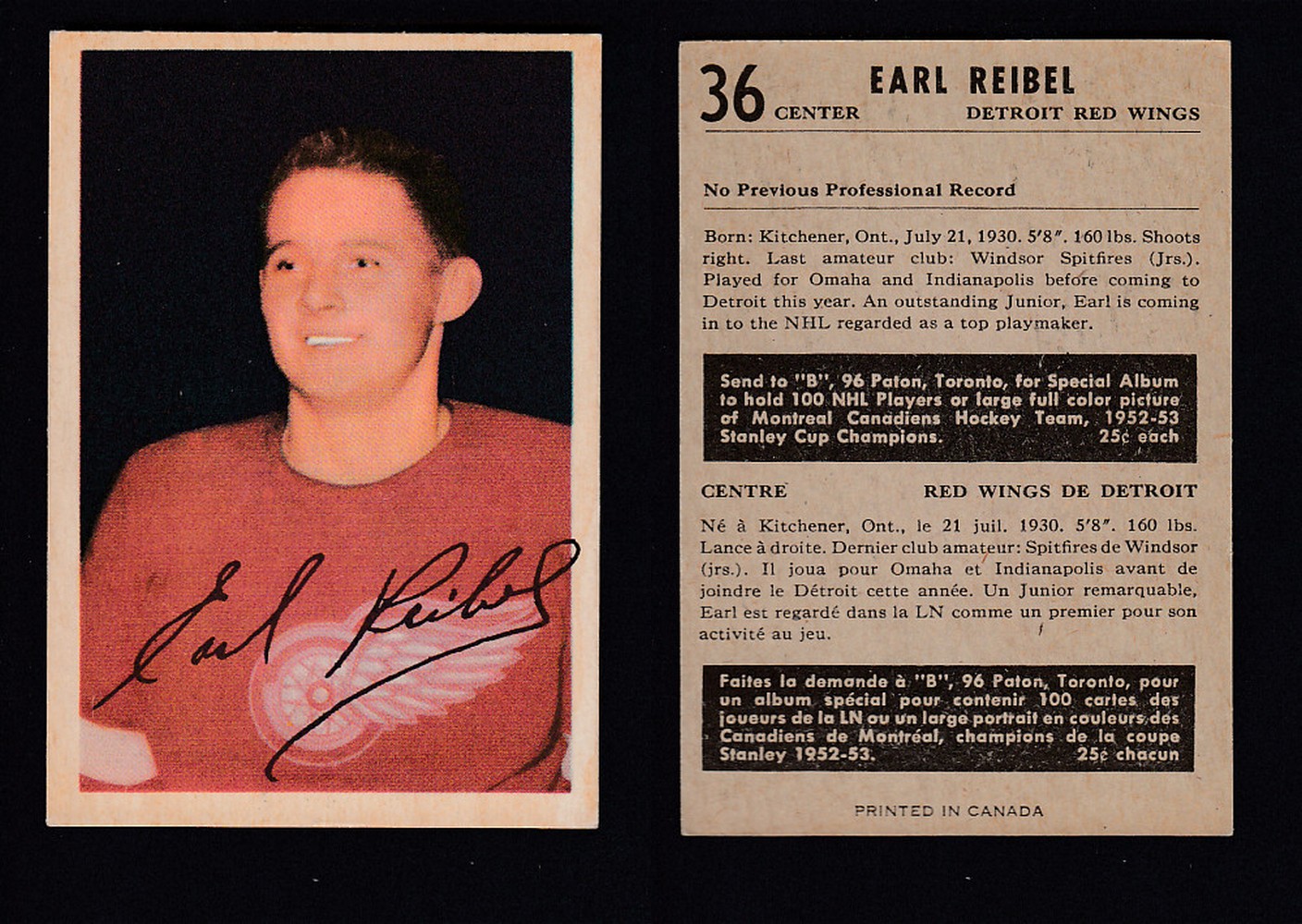 1953-54 PARKHURST HOCKEY CARD #36 E. REIBEL photo 1953-54 PARKHURST HOCKEY CARD #36 E. REIBEL photo