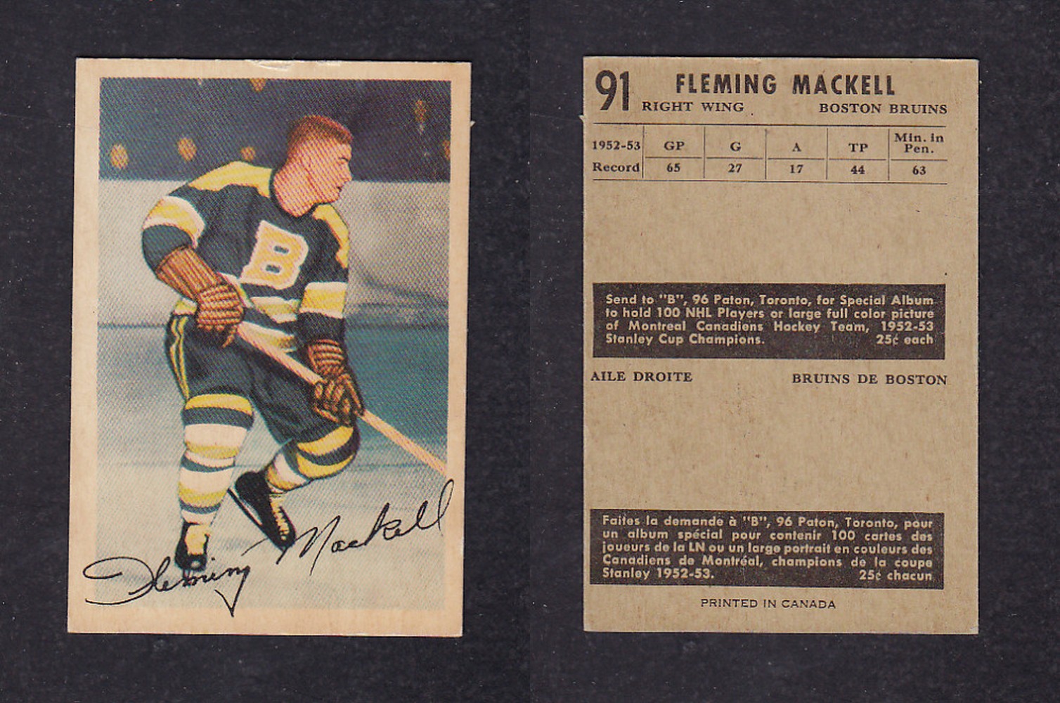1953-54 PARKHURST HOCKEY CARD #91 F. MACKELL photo 1953-54 PARKHURST HOCKEY CARD #91 F. MACKELL photo